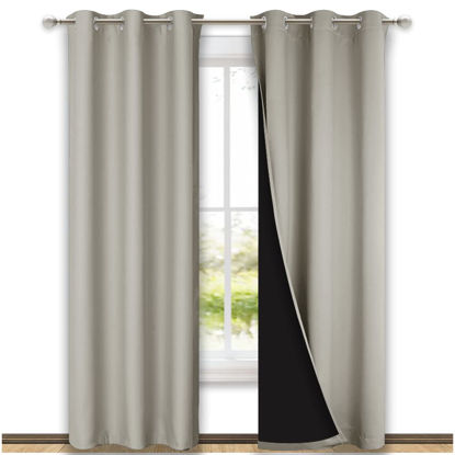 Picture of NICETOWN Natural Blackout Curtains 84 inches Long, Full Light Blocking Drapes with Black Liner for Nursery, Thermal Insulated Draperies for Hall, Villa (2 Pieces, 42" Wide Each Panel, Natural)