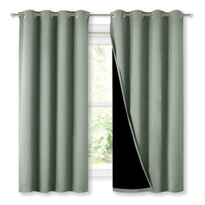 Picture of NICETOWN Greyish Green 100% Blackout Lined Curtains, 2 Thick Layers Completely Blackout Window Treatment Thermal Insulated Drapes for Kitchen/Bedroom (1 Pair, 52" Width x 63" Length Each Panel)