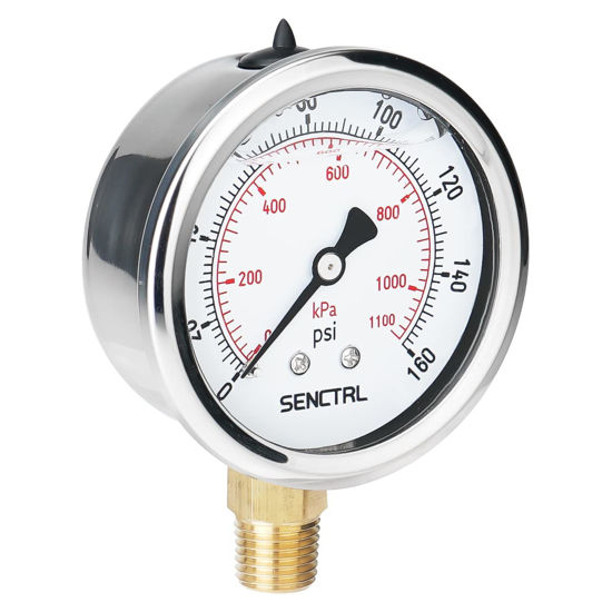 Picture of SENCTRL 160 Psi Lead-Free Glycerin Liquid Filled Low Pressure Gauge, 2.5" Dial Size, 1/4" NPT Lower Mount, Stainless Steel Case, for Home Potable Water Pump, Air, Well, RV Hose, Pressure Test