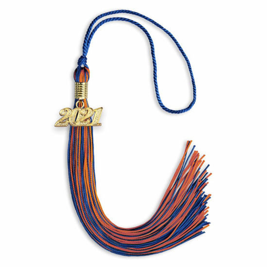 Picture of Endea Graduation Mixed Double Color Tassel with Gold Date Drop (Royal Blue/Orange, 2021)