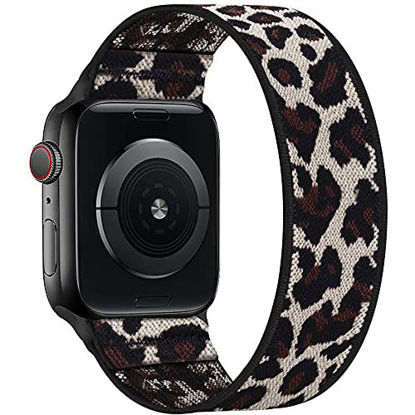 Picture of ENJINER Stretchy Nylon Solo Loop Bands Compatible with Apple Watch 38mm 40mm 41mm 42mm 44mm 45mm iWatch Series 7 6 SE 5 4 3 2 1 Strap, Sport Elastic Braided Women Men, 38/40/41mm M Cheetah Leopard