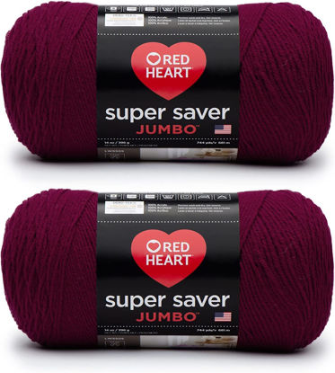 Picture of Red Heart Super Saver Jumbo Burgundy Yarn - 2 Pack of 396g/14oz - Acrylic - 4 Medium (Worsted) - 744 Yards - Knitting/Crochet