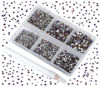 Picture of Bymitel 7200 Pieces 6 Mixed Sizes Glue Fix on Glass Rhinestones Round Crystal Gems Flatback for DIY Jewelry Making with one Picking Pen(6-Sizes 7200PCS, Blue Volcanic)