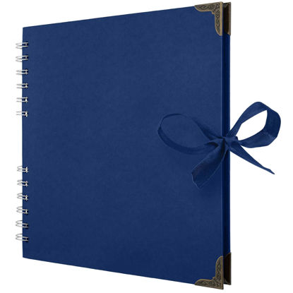 Picture of Bstorify Square Scrapbook Photo Albums 60 Pages (8 x 8 Inch) Blue Thick Paper, Hardcover, Metal Corners, Ribbon Closure - Ideal for Your Scrapbooking Albums, Art & Craft Projects (Blue, 8 x 8 Inch)