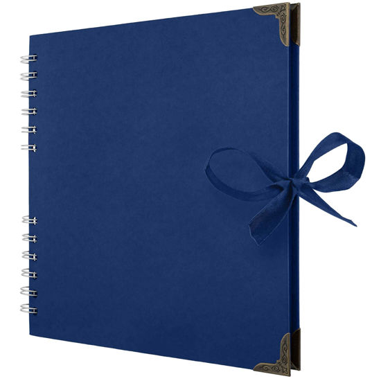 Picture of Bstorify Square Scrapbook Photo Albums 60 Pages (8 x 8 Inch) Blue Thick Paper, Hardcover, Metal Corners, Ribbon Closure - Ideal for Your Scrapbooking Albums, Art & Craft Projects (Blue, 8 x 8 Inch)