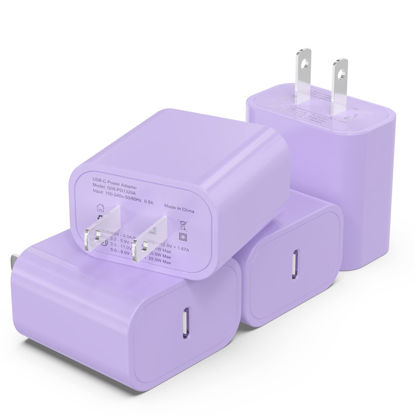 Picture of 4Pack [Apple MFi Certified] iPhone Fast Charger, iGENJUN 20W USB C Charger Wall Charger Block with PD 3.0, Compact USB C Power Adapter for iPhone 14/14 Pro, Galaxy, Pixel, AirPods Pro-Lilac