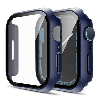 Picture of TAURI 2 Pack Hard Case Designed for Apple Watch Series 8/7 41mm, Built in 9H Tempered Glass Screen Protector, [Touch Sensitive] [HD Clear] Slim Bumper [Full Protection] Cover for iWatch 41mm-Blue