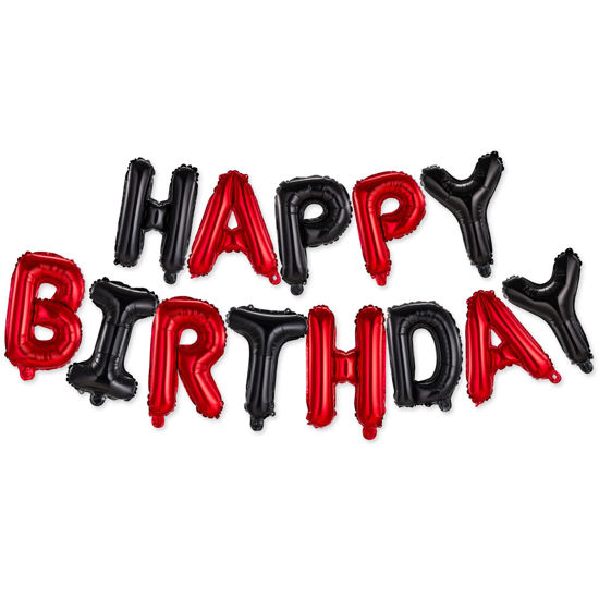 Picture of Happy Birthday Banner Party centerpieces Mylar Foil Letters | Inflatable Party Decor and Event Decorations for Kids and Adults | Reusable, Ecofriendly Fun