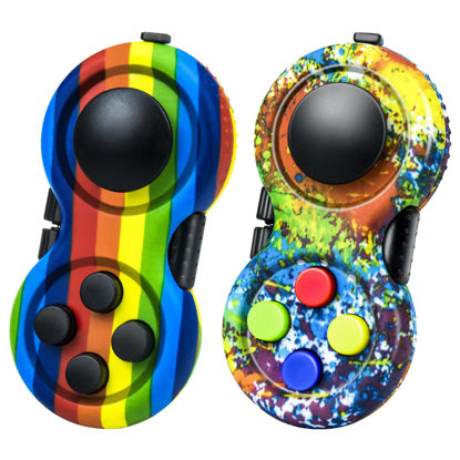 Picture of WTYCD Original Fidget Retro Rubberized Classic Controller Game Pad Fidget Focus Toy with 8-Fidget Functions and Lanyard - Perfect for Relieving Stress (2, Rainbow/Colorful)