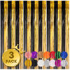 Picture of Voircoloria 3 Pack 3.3x8.2 Feet Black and Gold Foil Fringe Backdrop Curtains, Tinsel Streamers Birthday Party Decorations, Fringe Backdrop for Graduation, Baby Shower, Gender Reveal, Disco Party