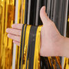 Picture of Voircoloria 3 Pack 3.3x8.2 Feet Black and Gold Foil Fringe Backdrop Curtains, Tinsel Streamers Birthday Party Decorations, Fringe Backdrop for Graduation, Baby Shower, Gender Reveal, Disco Party