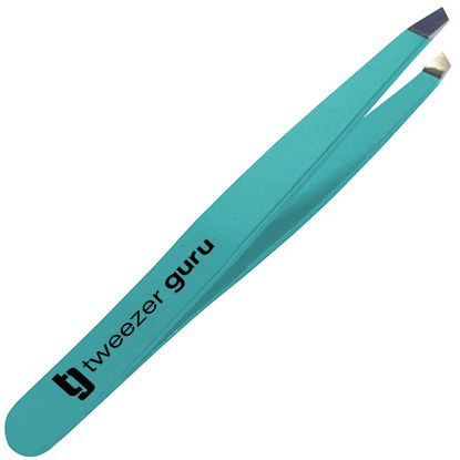 Picture of Tweezer Guru Tweezers for Women - Slant Pointed Precision Tweezers for Eyebrows & Ingrown Hair Removal - Blackhead and Splinter Tweezer with Sharp Needle Nose Point for Plucking (Teal)