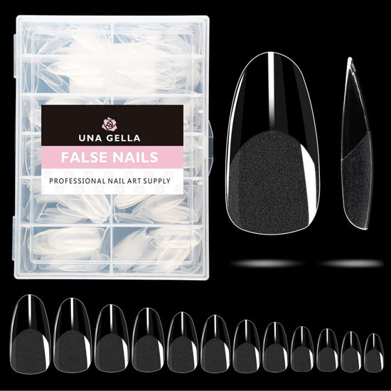 Picture of UNA GELLA Round Almond Nail Tips Soft Gel 504pcs Almond Oval Press on Nails Pre-shape Almond Nails for Full Cover Acrylic Oval Nails False Nails For Nail Extension, Home DIY Nail Salon 12 Sizes Gelly Tips