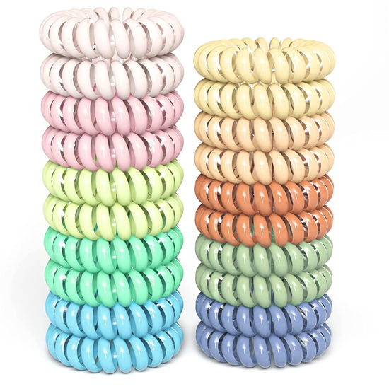 Picture of 20Pcs Hair Elastics, No Crease Spiral Hair Ties Hair Bands Multi Color Waterproof Phone Cord Hair Scrunchies Hair Coils Accessories for Women Girls