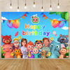 Picture of LANZHIKJ Cocomelon Background for Birthday Family Party,Backdrops Kids Happy Birthday DIY Party for Kids 5x3FT Newborn Photography Background Vinyl Backdrop Cocomelon