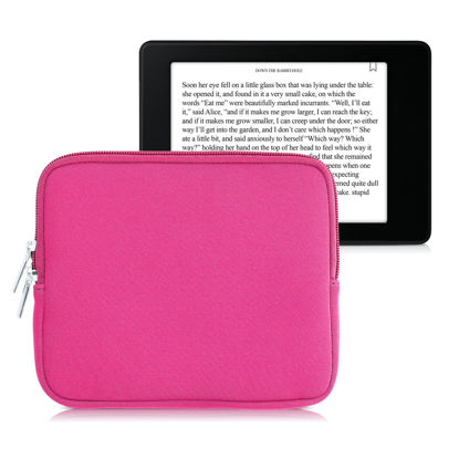 Picture of kwmobile Neoprene e-Reader Pouch Size 6,8-7" eReader - Universal eBook Sleeve Case with Zipper, Wrist Strap - Neon Pink