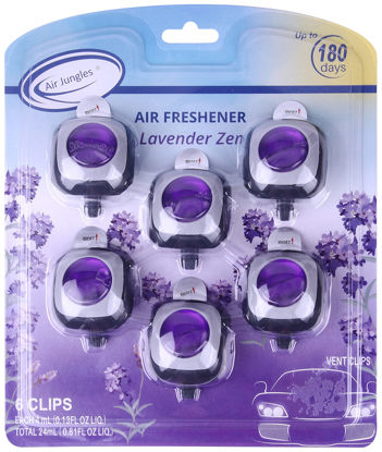 Picture of Air Jungles Lavender Zen Scent Car Air Freshener Clip, 6 Car Freshener Vent Clips, 4ml Each, Long Lasting Air Freshener for Car, Up to 180 Days Car Refresher Odor Eliminator