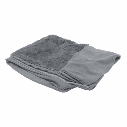 Picture of Furhaven Replacement Pet Bed Cover - Sofa-Style Plush Fur and Suede Couch Washable Dog Bed Cover, Gray, Small