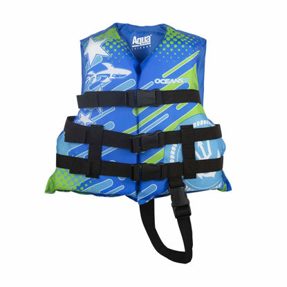 Picture of Oceans7 US Coast Guard-Approved, Type III - Kids Life Jacket - Personal Flotation Device with Comfortable Flex-Form-Fit Open-Sided Design - Blue/White