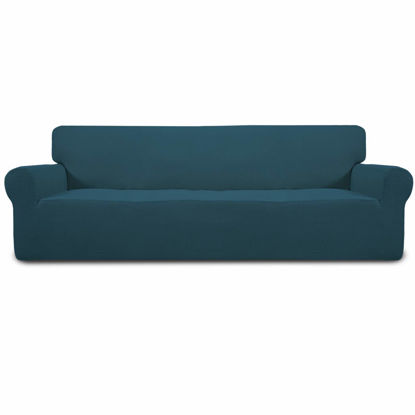 Picture of Easy-Going Stretch 4 Seater Sofa Slipcover 1-Piece Sofa Cover Furniture Protector Couch Soft with Elastic Bottom for Kids, Polyester Spandex Jacquard Fabric Small Checks Deep Teal