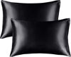 Picture of BEDELITE Satin Pillowcase for Hair and Skin, King Pillow Cases Set of 2 Pack Super Soft Silky Black Pillow Case with Envelope Closure (20x36 Inches)