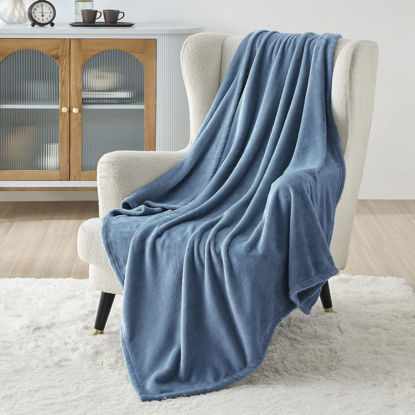 Picture of Bedsure Washed Blue Fleece Blanket 50x70 Blanket - 300GSM Soft Lightweight Plush Cozy Blankets for Bed, Sofa, Couch, Travel, Camping