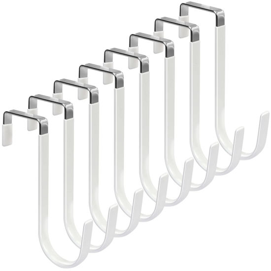 Picture of FYY Over the Door Hooks, 8 Pack Door Hangers Hooks with Rubber Prevent Scratches Heavy Duty Organizer Hooks for Living Room, Bathroom, Bedroom, Kitchen Hanging Clothes, Towels, Hats, Coats, Bags White