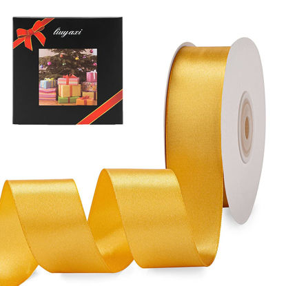 Picture of Solid Color Double Faced Gold Satin Ribbon 1-1/2" X 50 Yards, Ribbons Perfect for Crafts, Wedding Decor, Bow Making, Sewing, Gift Package Wrapping and More