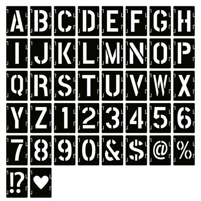 Picture of 5 Inch Letter Stencils Symbol Numbers Craft Stencils, 42 Pcs Reusable Alphabet Templates Interlocking Stencil Kit for Painting on Wood, Wall, Fabric, Rock, Chalkboard, Sign, DIY Art Projects