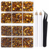 Picture of LPBeads 6400 Pieces Hotfix Rhinestones Topaz Flat Back 5 Mixed Sizes Crystal Round Glass Gems with Tweezers and Picking Rhinestones Pen