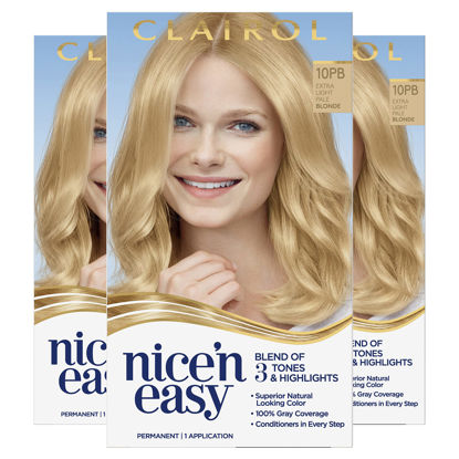 Picture of Clairol Nice'n Easy Permanent Hair Dye, 10PB Extra Light Pale Blonde Hair Color, Pack of 3