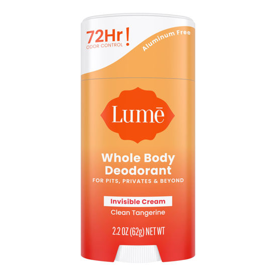 Picture of Lume Whole Body Deodorant - Invisible Cream Stick - 72 Hour Odor Control - Aluminum Free, Baking Soda Free, Skin Safe - 2.2 ounce (Clean Tangerine)