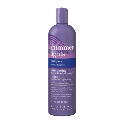 Picture of Clairol Professional Shimmer Lights Purple Shampoo, 16 fl. Oz | Neutralizes Brass & Yellow Tones | For Blonde, Silver, Gray & Highlighted Hair