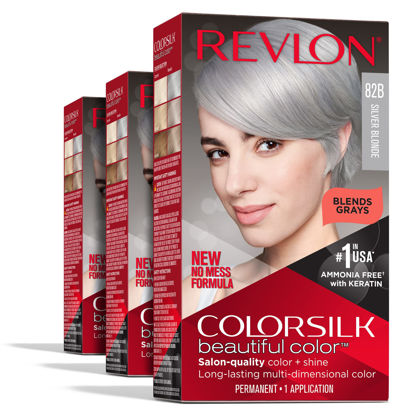 Picture of Revlon Permanent Hair Color, Permanent Blonde Hair Dye, Colorsilk with 100% Gray Coverage, Ammonia-Free, Keratin and Amino Acids, Blonde Shades (Pack of 3)