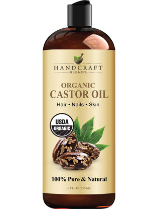 Picture of Handcraft Organic Castor Oil for Hair Growth, Eyelashes and Eyebrows - 100% Pure and Natural Carrier Oil, Hair Oil and Body Oil - Moisturizing Massage Oil for Aromatherapy - 12 fl. Oz