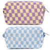 Picture of SOIDRAM 2 Pieces Makeup Bag Checkered Cosmetic Bag Purple Blue Makeup Pouch Travel Toiletry Bag Organizer Cute Makeup Brushes Storage Bag for Women