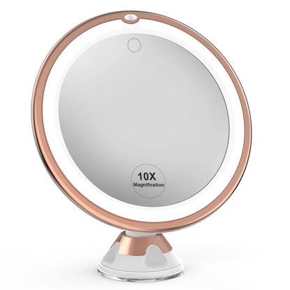 Picture of Upgraded 10x Magnifying Lighted Makeup Mirror with Touch Control, Powerful Locking Suction Cup, and 360 Degree Rotating Arm, Magnifying Mirror with Lights for Home, Bathroom Vanity and Travel