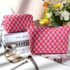 Picture of SOIDRAM 2 Pieces Makeup Bag Large Checkered Cosmetic Bag Pink Capacity Canvas Travel Toiletry Bag Organizer Cute Makeup Brushes Aesthetic Accessories Storage Bag for Women