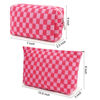 Picture of SOIDRAM 2 Pieces Makeup Bag Large Checkered Cosmetic Bag Pink Capacity Canvas Travel Toiletry Bag Organizer Cute Makeup Brushes Aesthetic Accessories Storage Bag for Women