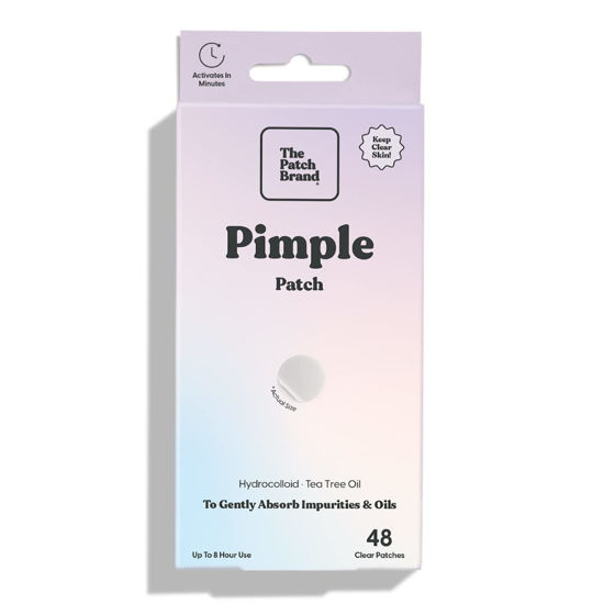 Picture of The Patch Brand Pimple Patches for Face, Hydrocolloid Acne Patches, Made with Tea Tree Oil, Acne Spot Treatment, Cover Zits and Blemishes, Spot Stickers for Face and Body (48 Patches)