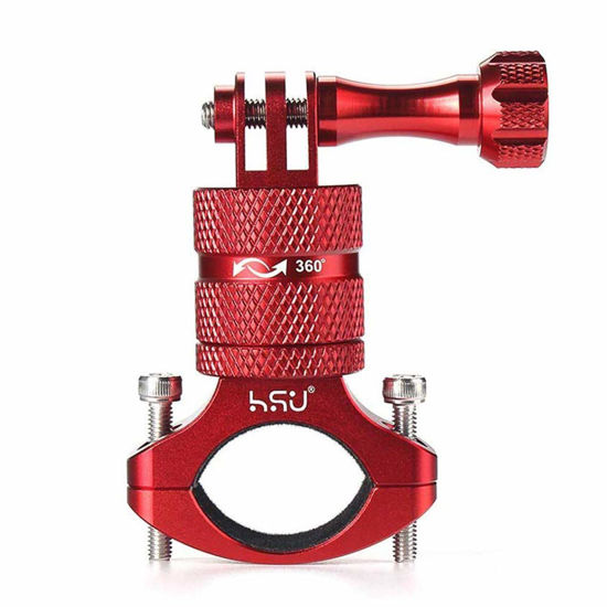 Picture of HSU Aluminum Bike Bicycle Handlebar Mount for Gopro Hero 11/10/9/8/7/6/5/4 Session AKASO Campark and Other Action Cameras, 360 Degrees Rotary Mountain Bike Rack Mount (Red)