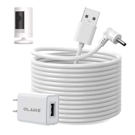 Picture of OLAIKE 8m/26ft Charge Cable with DC Power Adapter Compatible with Stick Up Cam Battery 3rd Gen/2nd Gen & Spotlight Cam Battery,Weatherproof Cable to Continuously Charge Your Camera,White