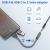 Picture of USB to 3.5mm Audio Adapter,2-in-1 USB A/USB Type C to 3.5mm Female Audio Jack Cable Headset,External Stereo Sound Card for Headphone,Mac,PS4,PC,Laptop,Desktops Samsung Galaxy S23 S22 S21 S20 iPad Pro