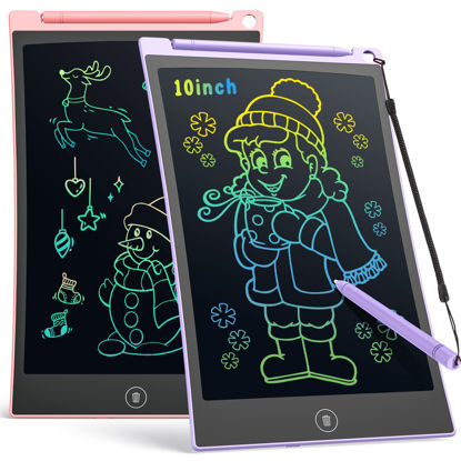 Picture of TECJOE 2 Pack 10 Inch LCD Writing Tablet for Kids, Colorful Doodle Board, Electronic Drawing Tablet Drawing Pads for 3-6-Year-Old Kids Gifts (Pink and Purple)