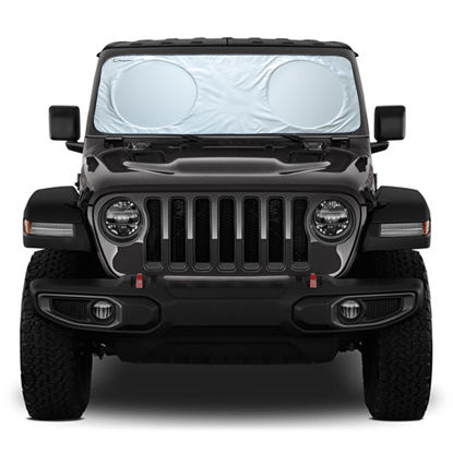 Picture of Magnelex Windshield Sun Shade for Jeep Wrangler, Rubicon, Gladiator with Bonus Steering Wheel Sun Shade. 240T Reflective Fabric Blocks Sun. Foldable Sun Shield Keeps Your Vehicle Cool