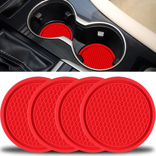 Picture of SINGARO Car Cup Coaster, 4PCS Universal Non-Slip Cup Holders Embedded in Ornaments Coaster, Car Interior Accessories, Red