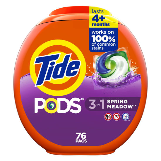 Picture of Tide PODS Liquid Laundry Detergent Soap Pacs HE Compatible 76 Count Powerful 3-in-1 Clean in one Step Spring Meadow Scent