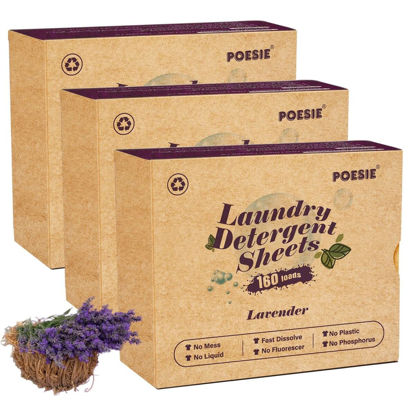 Picture of Poesie Laundry Detergent Sheets Lavender Scent 3 Pack 480 Sheets 240 Loads Laundry Strips No Plastic Jug Liquidless Travel Portable Laundry Detergent HE for Camping Dorm Life