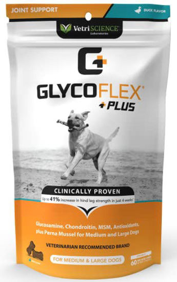 Picture of VETRISCIENCE Glycoflex 3 Clinically Proven Hip and Joint Supplement with Chondroitin and Glucosamine for Dogs, Duck, 60 Chews - Vet Recommended Mobility Support Supplement with DMG, MSM, and Perna