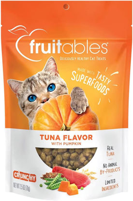 Picture of Fruitables Crunchy Treats For Cats - Healthy Low Calorie Treats Packed with Protein - Free of Wheat, Corn and Soy - Made with Real Tuna with Pumpkin - 2.5 Ounces